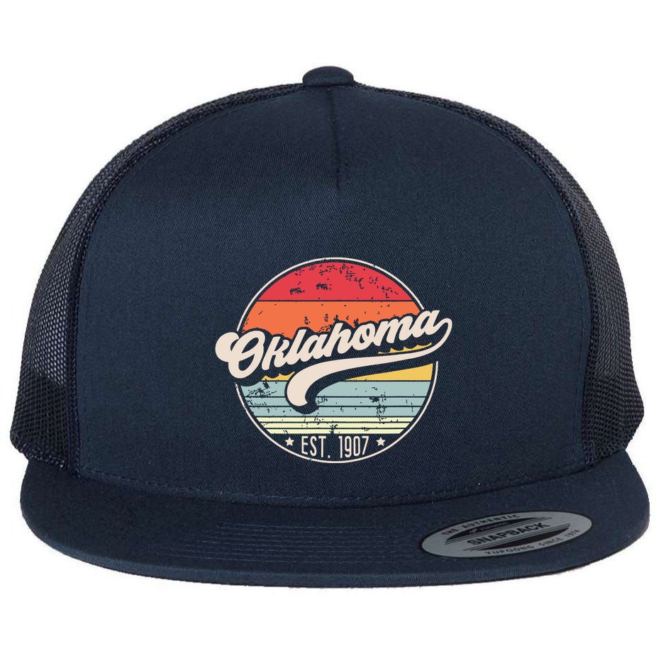 Retro Oklahoma Home State Ok Cool 70s Style Sunset Flat Bill Trucker Hat
