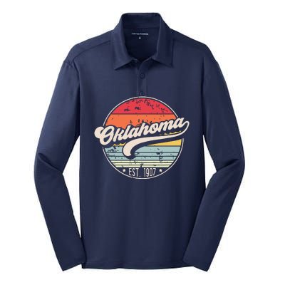 Retro Oklahoma Home State Ok Cool 70s Style Sunset Silk Touch Performance Long Sleeve Polo