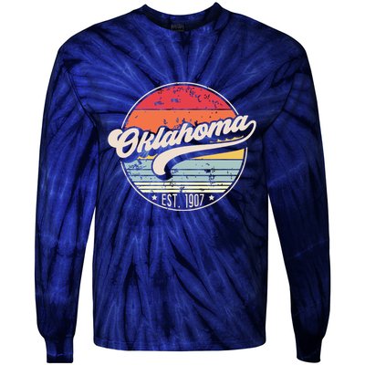 Retro Oklahoma Home State Ok Cool 70s Style Sunset Tie-Dye Long Sleeve Shirt