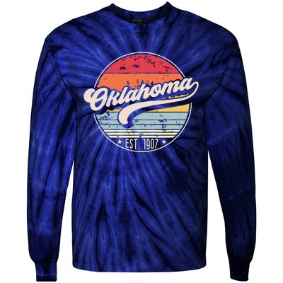 Retro Oklahoma Home State Ok Cool 70s Style Sunset Tie-Dye Long Sleeve Shirt