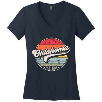 Retro Oklahoma Home State Ok Cool 70s Style Sunset Women's V-Neck T-Shirt