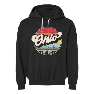 Retro Ohio Home State OH Cool 70s Style Sunset Garment-Dyed Fleece Hoodie
