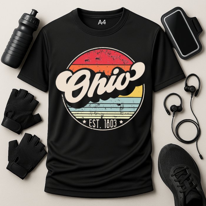 Retro Ohio Home State OH Cool 70s Style Sunset Cooling Performance Crew T-Shirt
