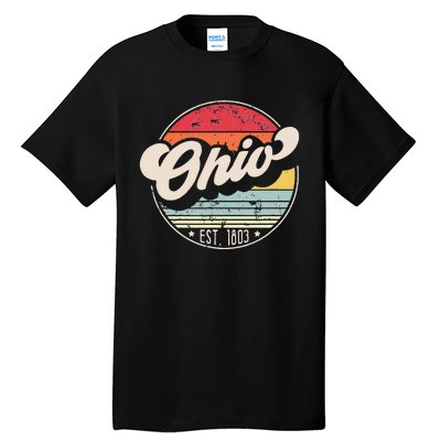 Retro Ohio Home State OH Cool 70s Style Sunset Tall T-Shirt