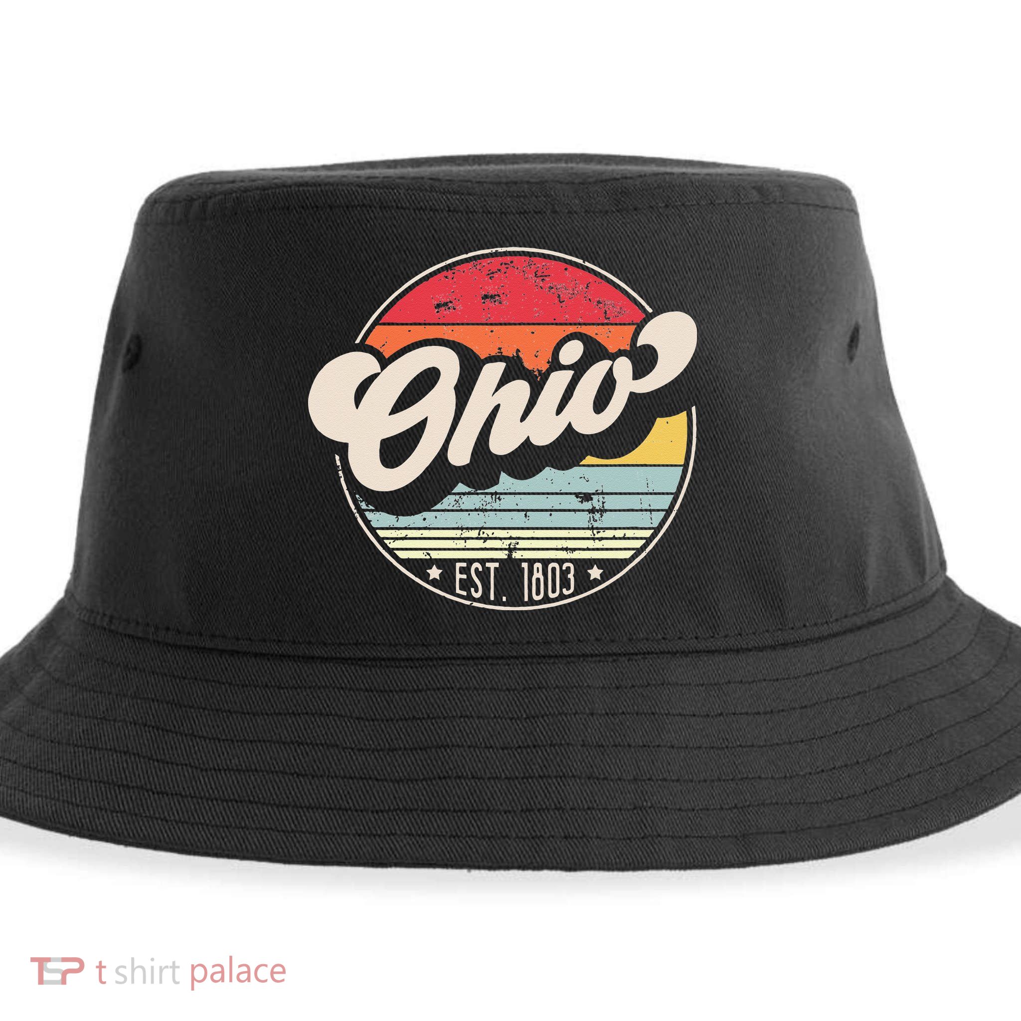 Retro Ohio Home State OH Cool 70s Style Sunset Sustainable Bucket Hat