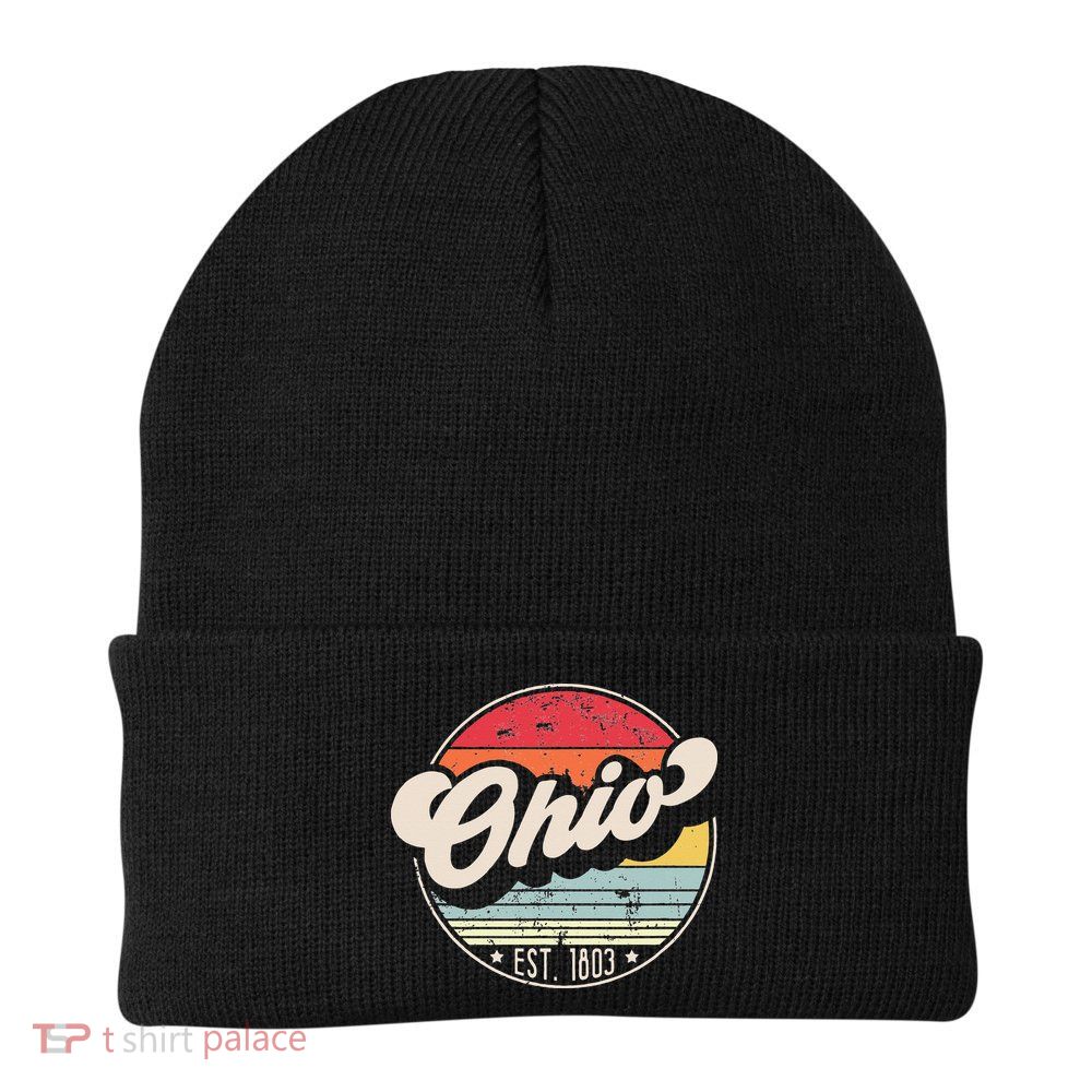 Retro Ohio Home State OH Cool 70s Style Sunset Beanie