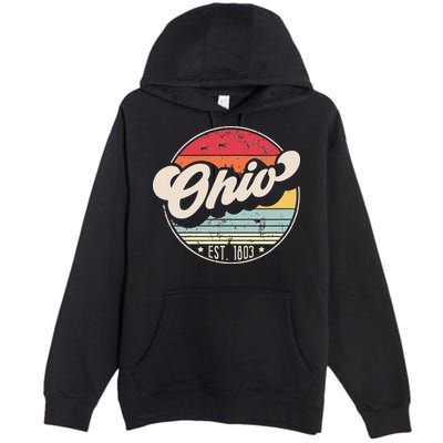 Retro Ohio Home State OH Cool 70s Style Sunset Premium Pullover Hoodie