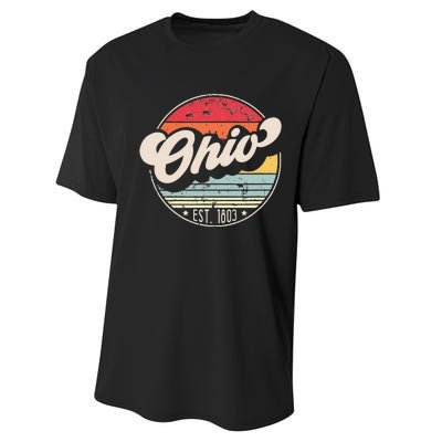 Retro Ohio Home State OH Cool 70s Style Sunset Performance Sprint T-Shirt