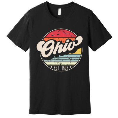 Retro Ohio Home State OH Cool 70s Style Sunset Premium T-Shirt