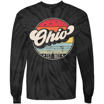 Retro Ohio Home State OH Cool 70s Style Sunset Tie-Dye Long Sleeve Shirt