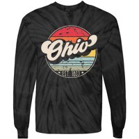 Retro Ohio Home State OH Cool 70s Style Sunset Tie-Dye Long Sleeve Shirt