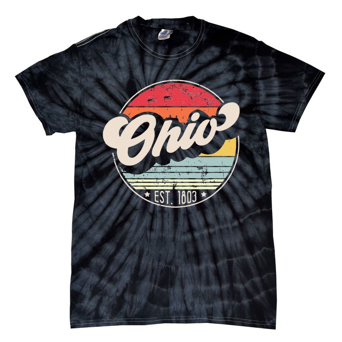 Retro Ohio Home State OH Cool 70s Style Sunset Tie-Dye T-Shirt