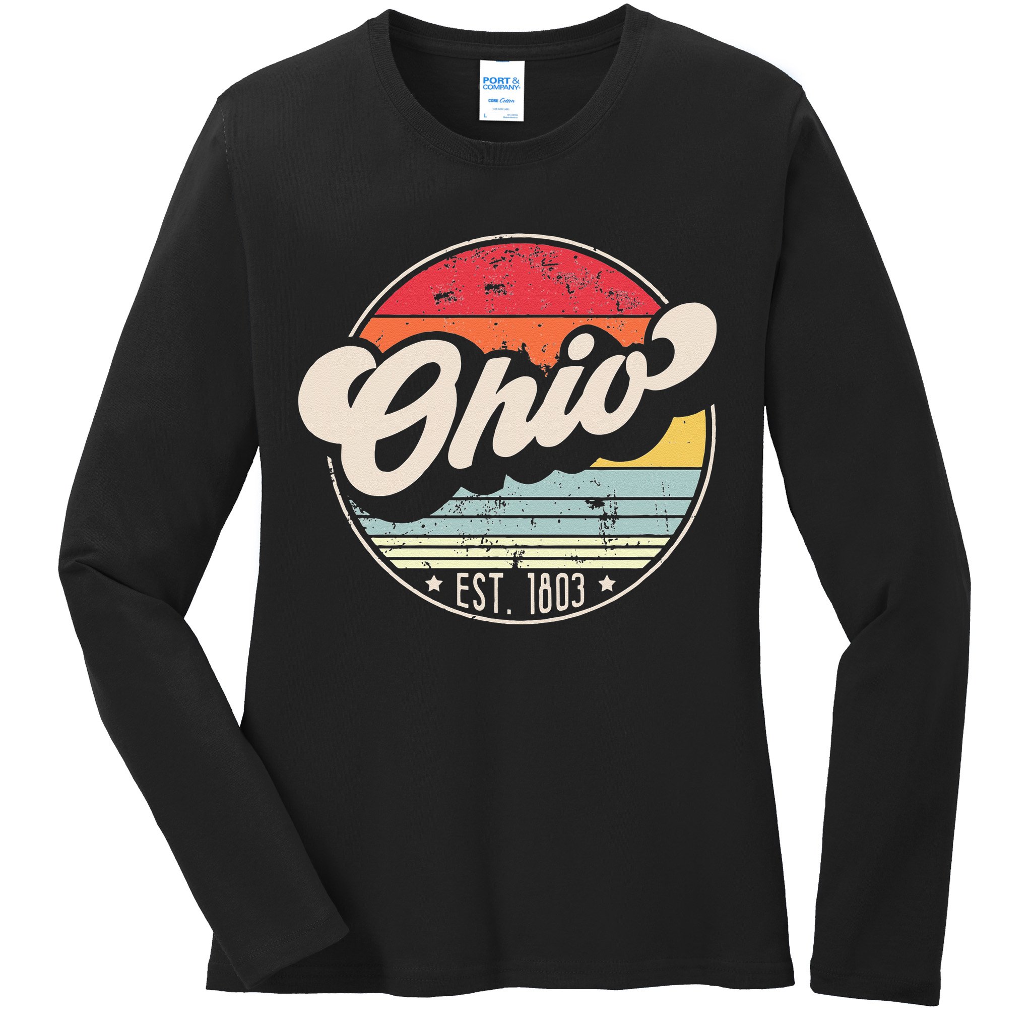 Retro Ohio Home State OH Cool 70s Style Sunset Ladies Long Sleeve Shirt
