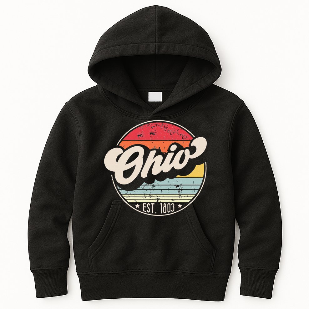 Retro Ohio Home State OH Cool 70s Style Sunset Kids Hoodie