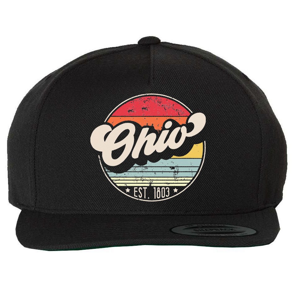 Retro Ohio Home State OH Cool 70s Style Sunset Wool Snapback Cap