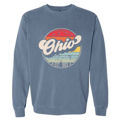 Retro Ohio Home State OH Cool 70s Style Sunset Garment-Dyed Sweatshirt