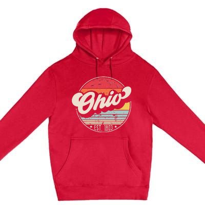 Retro Ohio Home State OH Cool 70s Style Sunset Premium Pullover Hoodie