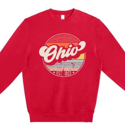 Retro Ohio Home State OH Cool 70s Style Sunset Premium Crewneck Sweatshirt