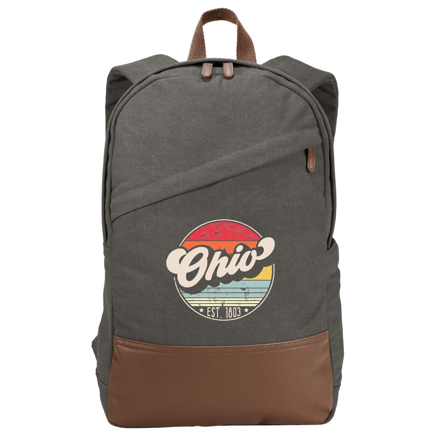 Retro Ohio Home State OH Cool 70s Style Sunset Cotton Canvas Backpack
