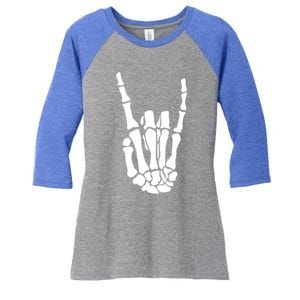 Rock On Hand Sign Skeleton Rock N Roll Halloween Meaningful Gift Women's Tri-Blend 3/4-Sleeve Raglan Shirt