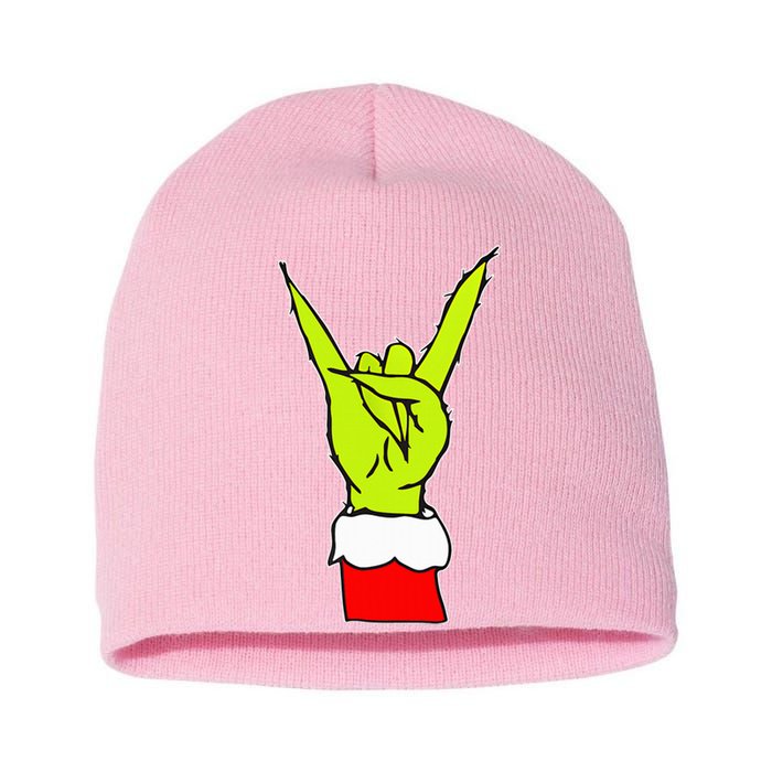 Rock On Hand Christmas Rock & Roll Elf Xmas Short Acrylic Beanie