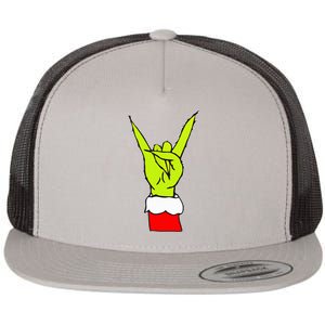 Rock On Hand Christmas Rock & Roll Elf Xmas Flat Bill Trucker Hat