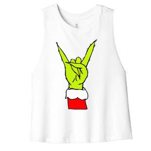 Rock On Hand Christmas Rock & Roll Elf Xmas Women's Racerback Cropped Tank