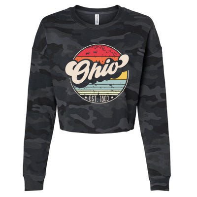 Retro Ohio Home State Oh Cool 70s Style Sunset Cropped Pullover Crew