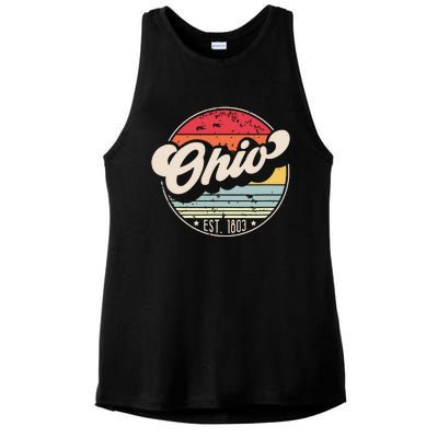 Retro Ohio Home State Oh Cool 70s Style Sunset Ladies PosiCharge Tri-Blend Wicking Tank