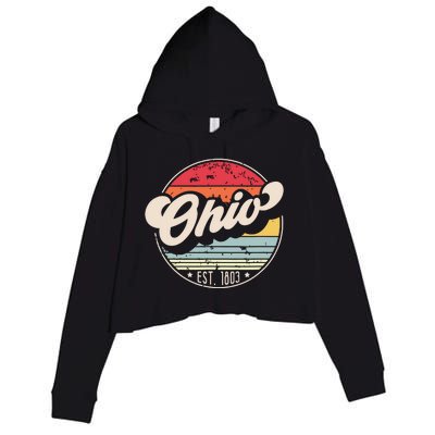 Retro Ohio Home State Oh Cool 70s Style Sunset Crop Fleece Hoodie