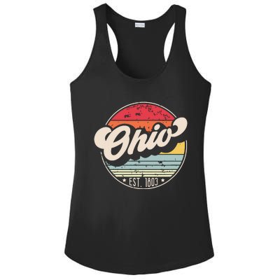 Retro Ohio Home State Oh Cool 70s Style Sunset Ladies PosiCharge Competitor Racerback Tank