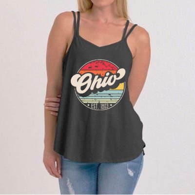 Retro Ohio Home State Oh Cool 70s Style Sunset Women's Strappy Tank