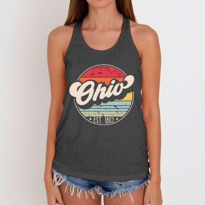 Retro Ohio Home State Oh Cool 70s Style Sunset Women's Knotted Racerback Tank