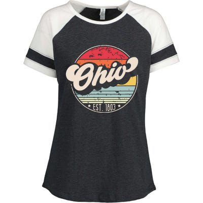 Retro Ohio Home State Oh Cool 70s Style Sunset Enza Ladies Jersey Colorblock Tee