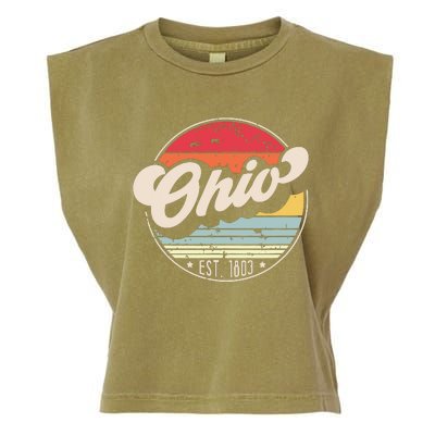 Retro Ohio Home State Oh Cool 70s Style Sunset Garment-Dyed Women's Muscle Tee