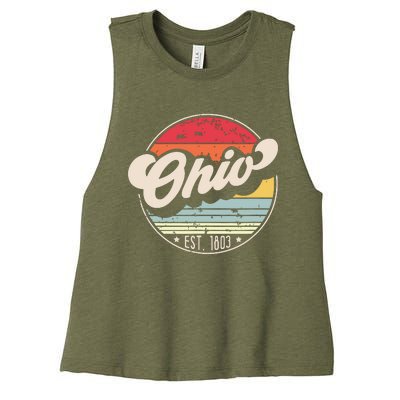 Retro Ohio Home State Oh Cool 70s Style Sunset Women's Racerback Cropped Tank