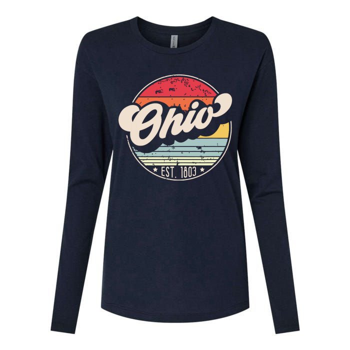 Retro Ohio Home State Oh Cool 70s Style Sunset Womens Cotton Relaxed Long Sleeve T-Shirt