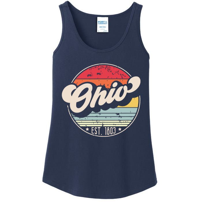 Retro Ohio Home State Oh Cool 70s Style Sunset Ladies Essential Tank