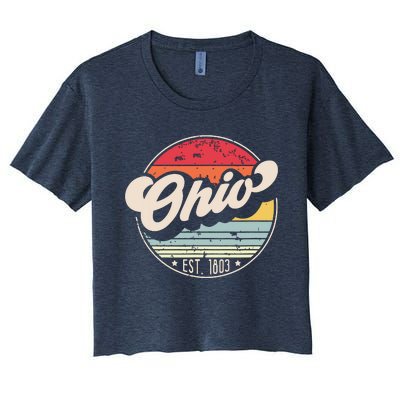 Retro Ohio Home State Oh Cool 70s Style Sunset Women's Crop Top Tee