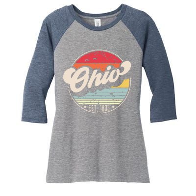 Retro Ohio Home State Oh Cool 70s Style Sunset Women's Tri-Blend 3/4-Sleeve Raglan Shirt