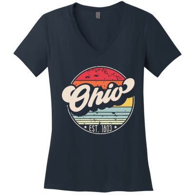 Retro Ohio Home State Oh Cool 70s Style Sunset Women's V-Neck T-Shirt