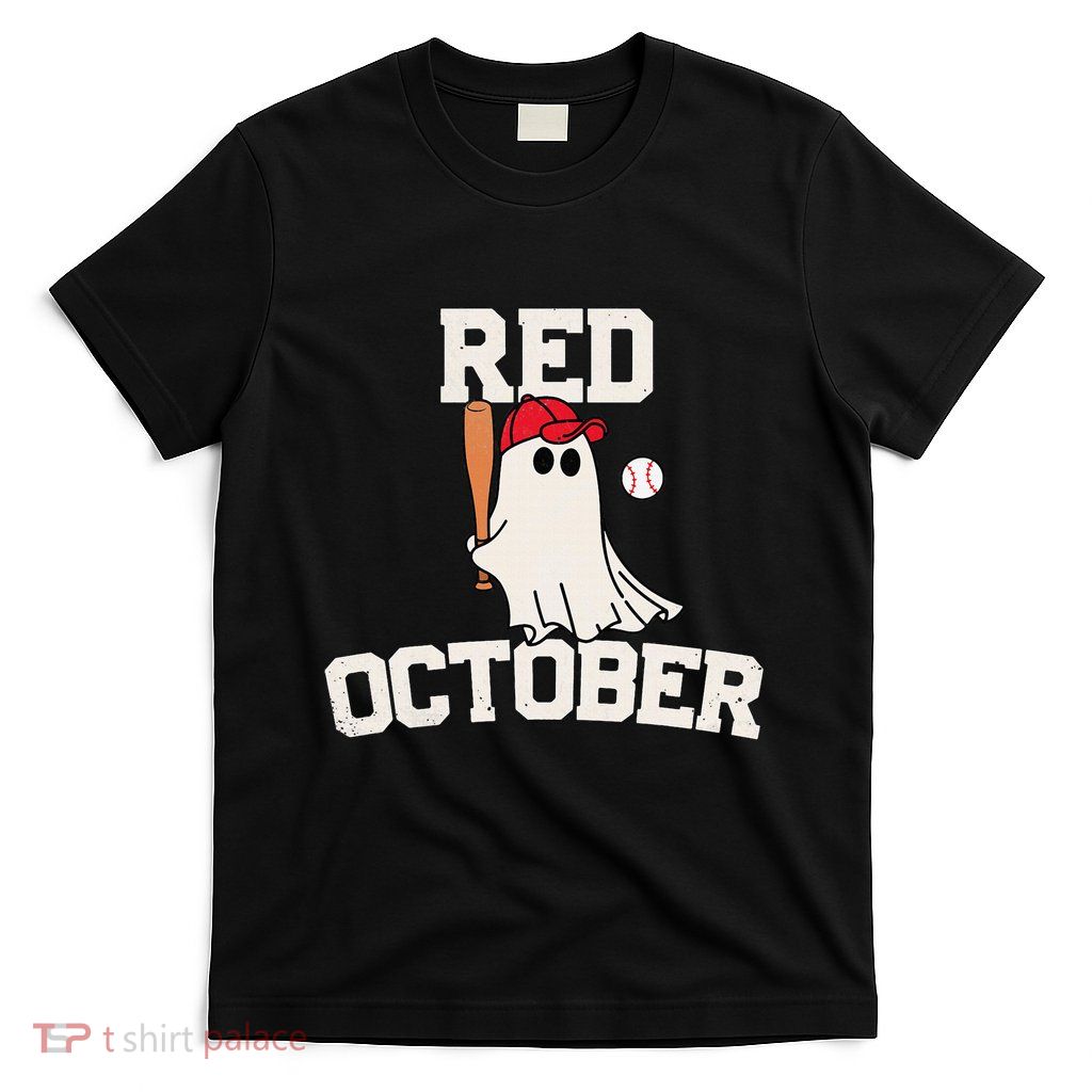 Red October Halloween Ghost Playing Baseball T-Shirt