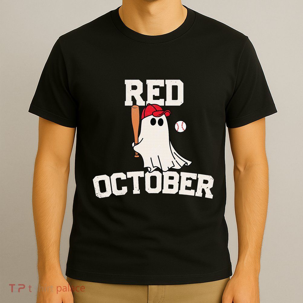 Red October Halloween Ghost Playing Baseball T-Shirt