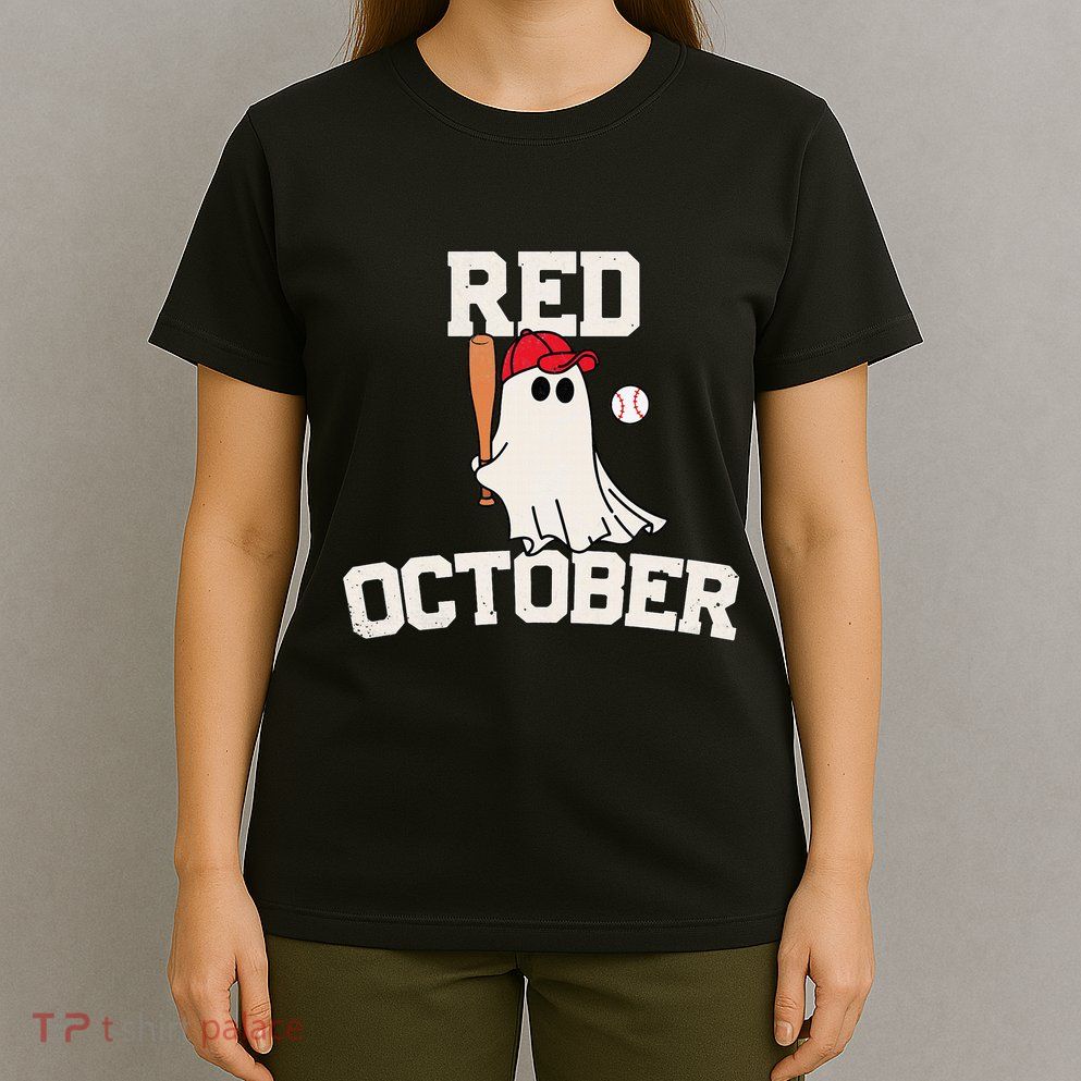 Red October Halloween Ghost Playing Baseball T-Shirt