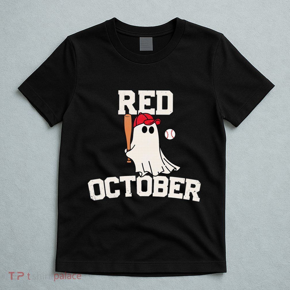 Red October Halloween Ghost Playing Baseball T-Shirt