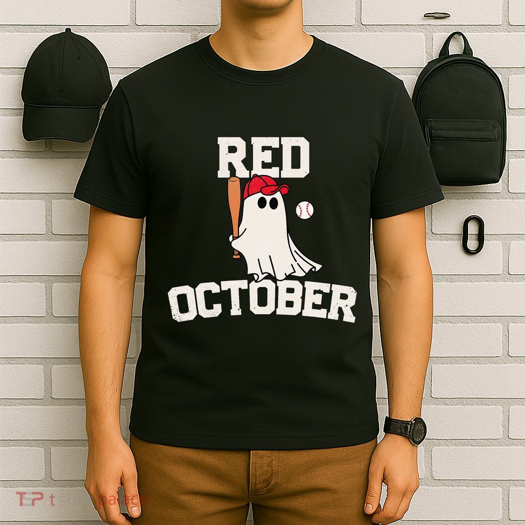 Red October Halloween Ghost Playing Baseball T-Shirt
