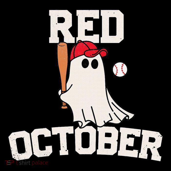 Red October Halloween Ghost Playing Baseball Flat Bill Trucker Hat