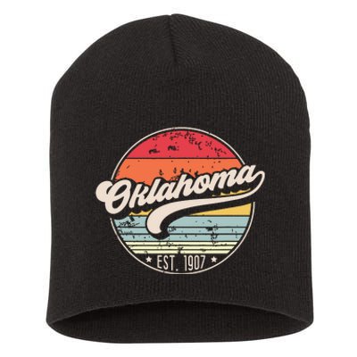 Retro Oklahoma Home State Ok Cool 70s Style Sunset Short Acrylic Beanie