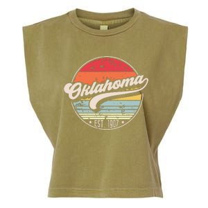 Retro Oklahoma Home State Ok Cool 70s Style Sunset Garment-Dyed Women's Muscle Tee