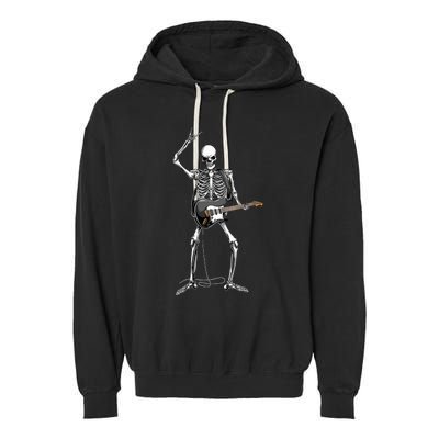 Rock On Halloween Skeleton Guitarist Rock And Roll Band Garment-Dyed Fleece Hoodie